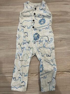 Carter's White Sleeveless Animal Sketch Romper with Blue Accents 12 Months